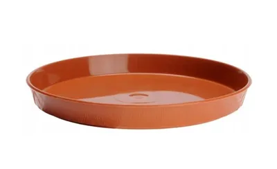 Produktbild von Runder Kunststoffuntersetzer in Holzoptik für Blumentöpfe 14 cm, Größe 0, terrakottafarben