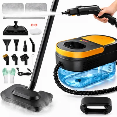 Produktbild von 2500W Tragbarer Dampfreiniger mit Lenkrollen,1.6L Tank,3-stufig verstell-barer,10S Aufheizzeit,4 bar Dampfdruck,handdampfreinige mit 15 Zubehörteilen