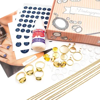 Produktbild von Vintageparts Zodiac Cabochon Set Edelstahl Gold DIY