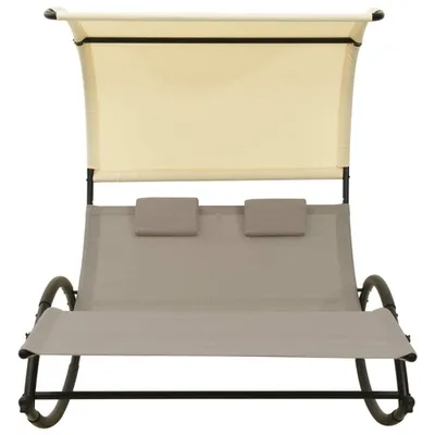 Produktbild von vidaXL Doppel-Sonnenliege mit Sonnendach Textilene Taupe und Creme