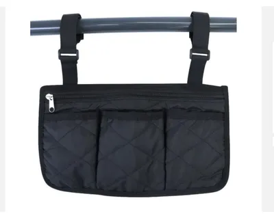 Immagine prodotto di INF Borsa per sedia a rotelle e deambulatore pieghevole per esterni — Borsa da bracciolo e posteriore mani libere, poliestere, nero, 32cmx18cm