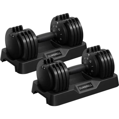 Produktbild von Yaheetech 2er Set Verstellbare Hantel Kurzhantel, 5 Gewichtsstufen von 2 bis 12 kg, Schnelleinstellung, Schwarz