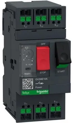 Image de Disjoncteur de protection moteur Schneider GV2ME10A 3 pôles 4-6,3 A,par bouton-poussoir, SnapIN