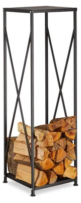 Productafbeelding van Haardhoutrek - Haardhout rek - Zwart stalen brandhoutrek - H 111 x B 34 x D 34 cm - Voor buiten en binnen