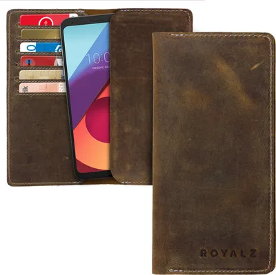 Produktbild von ROYALZ Leder Etui für LG Q6, Q6a und Q6+ Ledertasche Schutzhülle Portemonnaie Schutztasche Vintage , Farbe:Antik Braun