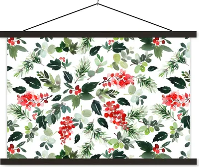 Produktbild von MuchoWow® Textilposter Pflanzen - Weihnachten - Aquarell 90x60 cm mit schwarzem Rahmen - Aufhängungssatz