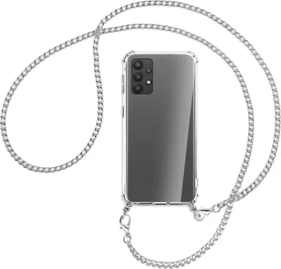 Produktbild von Handykette Backcover-Schutzhülle mit Band (Metall silberfarben) für Samsung Galaxy A32 4G (A325) - silberfarbene Kette