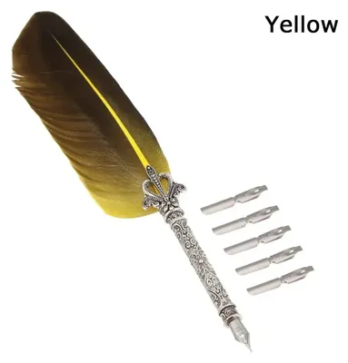 Produktbild von Vintage Kalligraphie Feder Set mit 5 Schreibfedern Tintenfeder Stift Kalligraphie-Set Unterschrift Schreibset - Farbe: Gelbe Feder