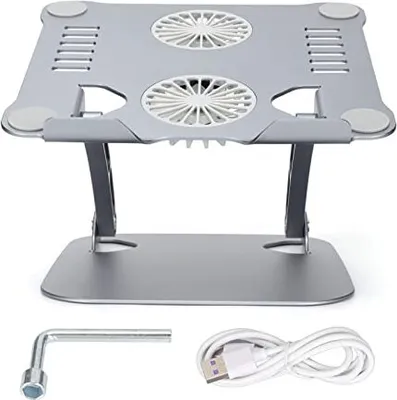 Produktbild von Laptopständer, Laptophalter aus Aluminiumlegierung mit 2 Lüftern, Faltbares, verstellbares Laptop-Kühlpad für 10- bis 17,3-Zoll Notebook Computer,