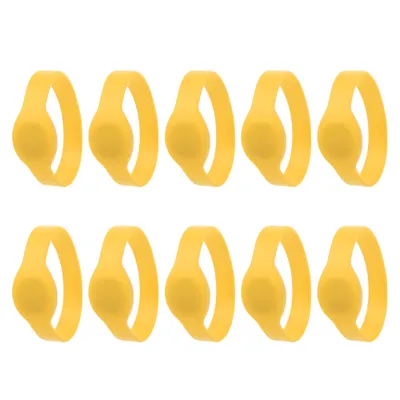 Image de 10 bracelets RFID en silicone, fréquence 13,56 MHz – bracelet étanche avec puce intégrée, idéal pour les piscines et les saunas (jaune)
