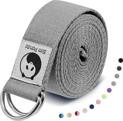 Obrázok produktu pre Popruh na jogu z bavlny 180/250 cm Praktický doplnok na jogu Popruh na jogu s kovovou posuvnou prackou ideálny na strečing a fitness Šedá
