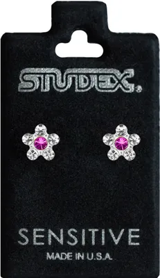Produktbild von Chirurgenstahl Ohrstecker Blümchen in pink-transparent Studex Sensitive