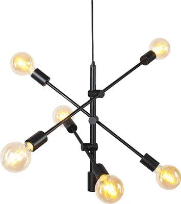Produktbild von QAZQA - Industrie I Vintage I Industrie I Vintage I Hängelampe I Pendellampe I Pendelleuchte schwarz 6-flammig - Sydney I Wohnzimmer I Schlafzimmer - Stahl Länglich - LED geeignet E27