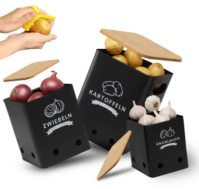 Aufbewahrungsbox, 3er-Set, Bambus, 29,1 x 23,6 x 9 cm, für Kartoffeln