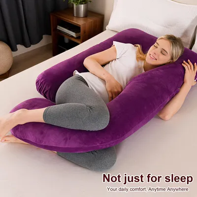 Image de Coussin de grossesse en forme de J Coussin d'allaitement extra large Coussin d'allaitement latéral pour femmes enceintes avec housse amovible et lavable,Violet