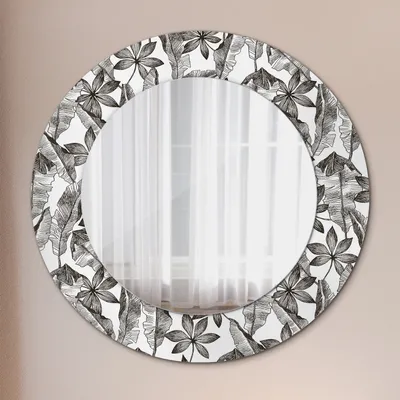 Produktbild von Modern Spiegel - Wandspiegel Design Wandmontage – Badspiegel mit Aufdruck - Rundspiegel - Tropisch Blätter - Rund: Ø50cm