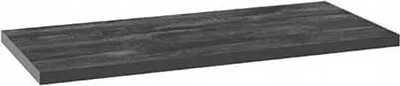 A dark gray laminate countertop with a wood grain texture, presented on a white background.