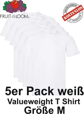 Produktbild von 5er Pack Fruit of the Loom Valueweight T Shirt weiß S M L XL 2XL 3XL M