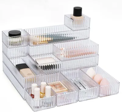 Productafbeelding van Lade-organizer set, 14 stuks, 4 maten, PET, voor make-up, maten van 34x25x4,5 cm tot 8x8x4,5 cm