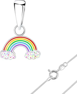 Produktbild von Kinder Kette Silber 925 „Regenbogen mit Emaille und Glitzer“