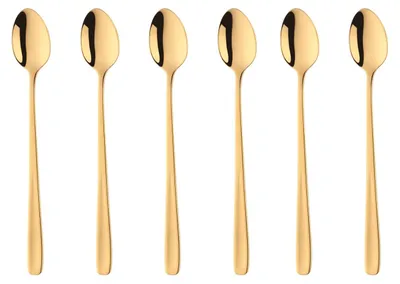 Produktbild von Latte Macchiato Löffel - 18/10 Edelstahl mit langem Stiel - für Kaffee Cappuccino Dessert und Longdrinks - Gold 20 cm 6 Stück
