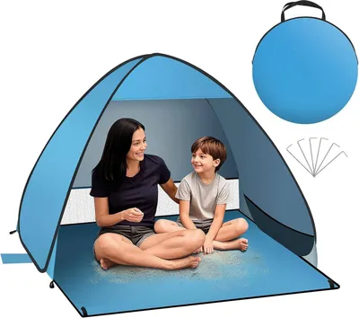 Produktbild von EUGAD Strandmuschel Pop Up mit UV Schutz, UPF 50+ Strandzelt, mit Tragetasche , 150 x 120 x 110, Hellblau