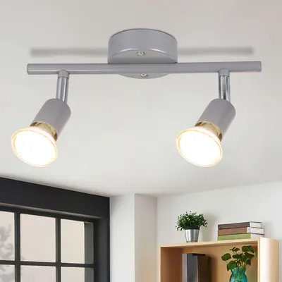 Immagine prodotto di ZMH LED Faretto da soffitto orientabile GU10 Argento lucido Faretto da soffitto 2 luci da parete a fiamma Bagno Lampada da soffitto Cucina Corridoio Camera da letto Lampadina inclusa