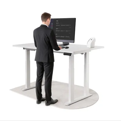 Produktbild von DESKSPACE Höhenverstellbarer Schreibtisch elektrisch mit leisem Dual-Motor – stabiles 4-Bein-Gestell (Weiß Gestell, Weiß Tischplatte, 160×80 cm)