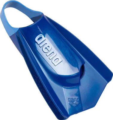 A blue swimming fin is shown against a white background.