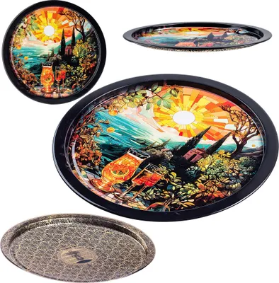 Produktbild von KADAX Lithografiertes rundes Tablett 32,5 cm, Morgencocktail aus Metall