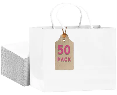 Image de 50 sacs cadeaux en papier blanc - 30 x 10 x 25 cm