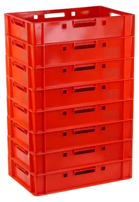 Produktbild von 8 Stück E1 Kisten 600x400x125 mm Fleischkasten Lagerkiste Metzgerkiste rot
