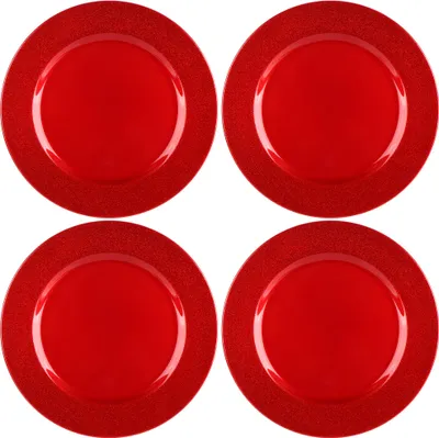 Produktbild von com-four® 4x Platzteller in glänzendem rot mit Glitzerrand - wiederverwendbare einfarbige Unterteller - Tischdekoration - monochrome Dekoteller für Hochzeit, Familienfeier oder Weihnachten - Ø 33 cm