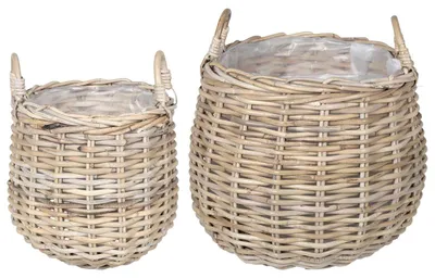 Produktbild von vidaXL Blumentopf Körbchen 2 Stk. Natürliches Grau Kubu Rattan