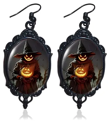 Produktbild von Hängeohrringe aus Glas, Punk-Vintage-Stil, schaurig-schöner Kürbishut-Anhänger, Statement-Ohrringe, Halloween-Kostümschmuck