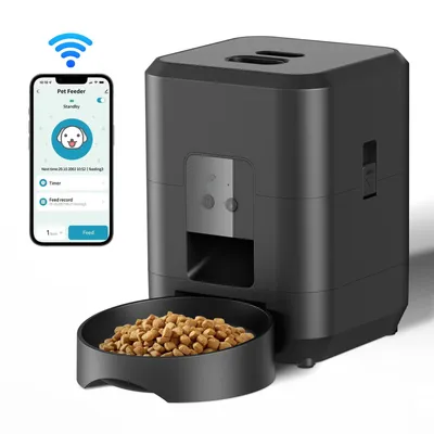 Obrázek produktu pro Zimilo Automatický podavač krmiva pro kočky s ovládáním přes aplikaci, Wi-Fi 2,4 GHz, duální napájení, programovatelný, systém proti zablokování, černý