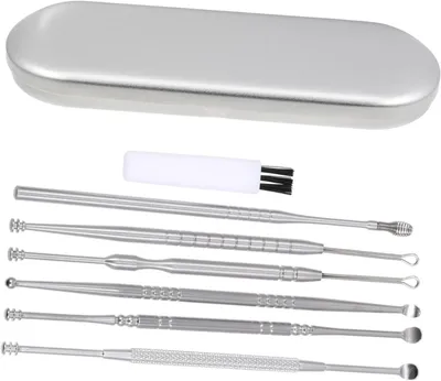 Image de Kit de nettoyage des oreilles - Nettoyant pour le cerumen - Hygiène personnelle - Acier inoxydable - 12 cm - Argenté