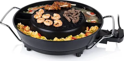 Produktbild von Dopwii Elektrischer Tischgrill und Hot Pot, Schwarz, 4 l, koreanisch, 220 \u00b0C, 4 Personen, Stahl, 2 Kammern, mit Zubeh\u00f6r