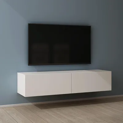 Produktbild von Mai & Mai Fernsehschrank Verdeckter Griff mit Soft-Close Lowboard Hängeschrank für Wohnzimmer in Matt Weiß BTH: 140x40,2x30 cm Fernsehschrank02