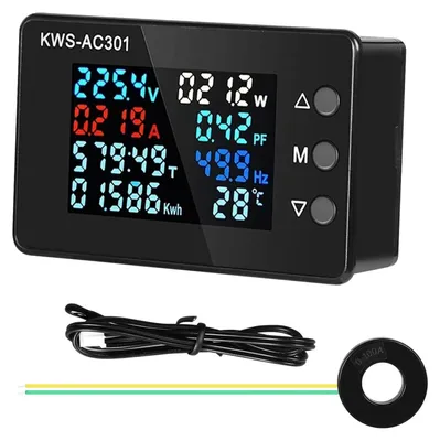 Immagine prodotto di Misuratore di energia digitale Wattmetro - Misuratore di corrente - 0-100 A - 50-300 V - Display a colori