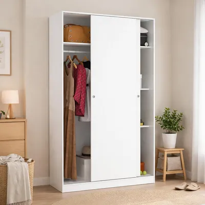 Immagine prodotto di Dmora Guardaroba 2 Ante Alyson 50x204h cm Bianco Bianco Lucido, Appendiabiti 2 Ante