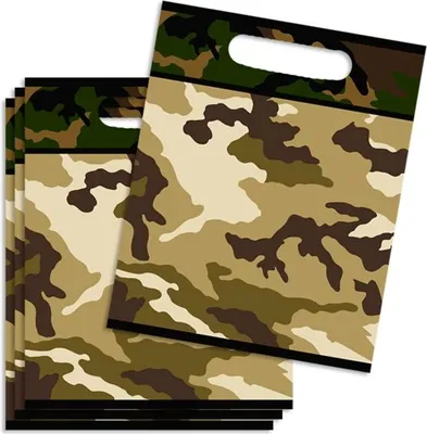 Produktbild von Camouflage Mitgebseltüten, Folie, für Tarnfarben-Mottoparty im 8er Pack