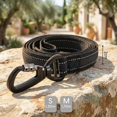 Immagine prodotto di Guinzaglio per cani Belviona, guinzaglio gommato, antiscivolo e resistente alle intemperie, riflettente, con passante per la mano, 1,20 m, nero