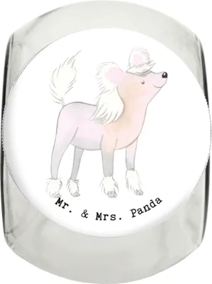Produktbild von Mr. & Mrs. Panda Dose Chinesischer Schopfhund Moment L 870ml - Weiß - Geschenk, Bonbonglas, Glasdose, Chinese Crested Dog, Leckerli, Keksdose, glasbehälter