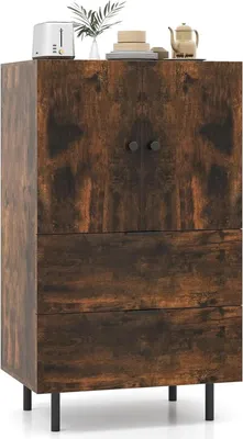 Image de Buffet/buffet en aggloméré - Buffet - 60 cm - Pieds métalliques - Tiroirs et portes - Espace de rangement - Marron