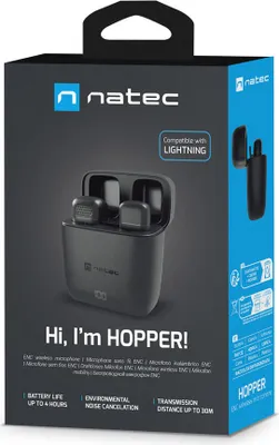 Obrázok produktu pre NATEC Hopper, Lavalier / klopový mikrofón, -38 dB, 20 - 20000 Hz, 48 kHz, 65 dB, Bezdrôtový