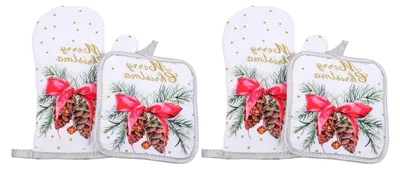 Produktbild von 2 Sets Ofenhandschuhe und Topflappen für Weihnachten, hitzebeständig, geeignet zum Kochen, Backen und Grillen