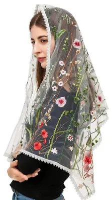 Produktbild von Mantilla Kopftuch aus Tüll mit Blumen Spitze