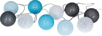 Produktbild von 10er Lichterkette LED Ø6cm Kugeln Girlande Lampions Baumwolle Blau Grau Deko