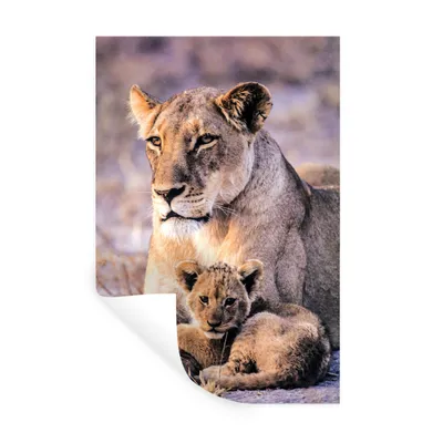 Produktbild von MuchoWow® Wandtattoo Wandsticker Wandaufkleber Löwin - Löwe - Junges 60x90 cm Selbstklebend und Repositionierbar - Sticker - Dekorfolie